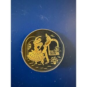 Flamenco Dancer Gold Tone Spanish Couple Souvenir‎ plate